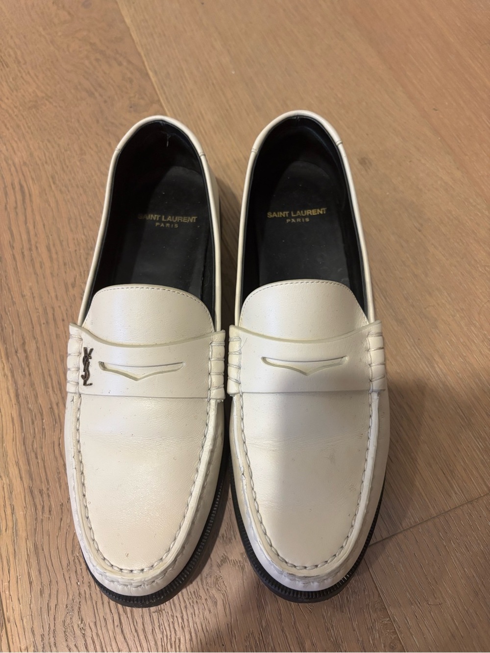 Saint Laurent Cream Leather Penny Loafers